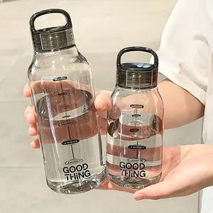 Minimalist Transparent Plastic Water Bottle with measurement marks, Leakproof Water Bottle, Leak-Proof, High-Temperature Resistant, Portable Tumbler for School, Home, Office, Travel, Outdoor & hiking, Durable and Stylish for Everyday Use Drinkware