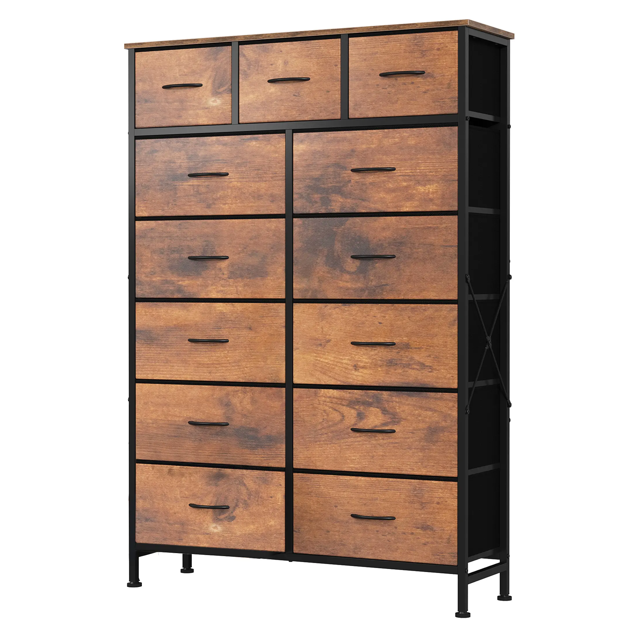 NO BRANDE 13-Drawer Fabric Storage Unit Organizer - TV Cabinet with Sturdy Steel Frame, Wooden Top, 13-Drawer Capacity for Bedroom, Living Room Home Use, Drawers Chest, Dresser Storage Cabinet