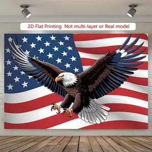2D Flat Party Banner, 1pc, Decoration Photo Prop with American Flag Eagle Background, Polyester Party Banner Decor, Home Decor, Room Decor, Wall Decor, Party Backdrop Decoration, Party Decorations/Supplies/Gift Decoration Background, 2D Flat