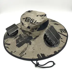 Construction Worker Solar Cooling Hat, Solar & USB Powered Fan Sun Hat, UPF 50+ UV Protection Wide Brim Hat for Hot Weather Work
