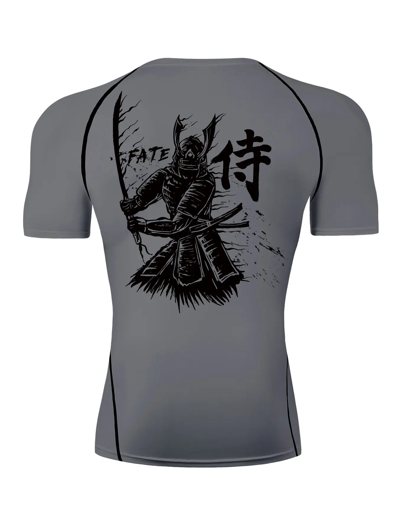 Japanese Samurai Print Short Sleeve Compression Shirt for Men, Summer Athletic Quick Drying Breathable T-shirt, Gym Workout Running Rash Guard Undershirt Baselayers Activewear Sportswear