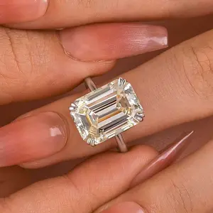 Louily Jewelry 11.5CT Rectangle Cut Engagement Ring, 5A Cubic Zirconia 925 Sterling Silver Classic Wedding Ring