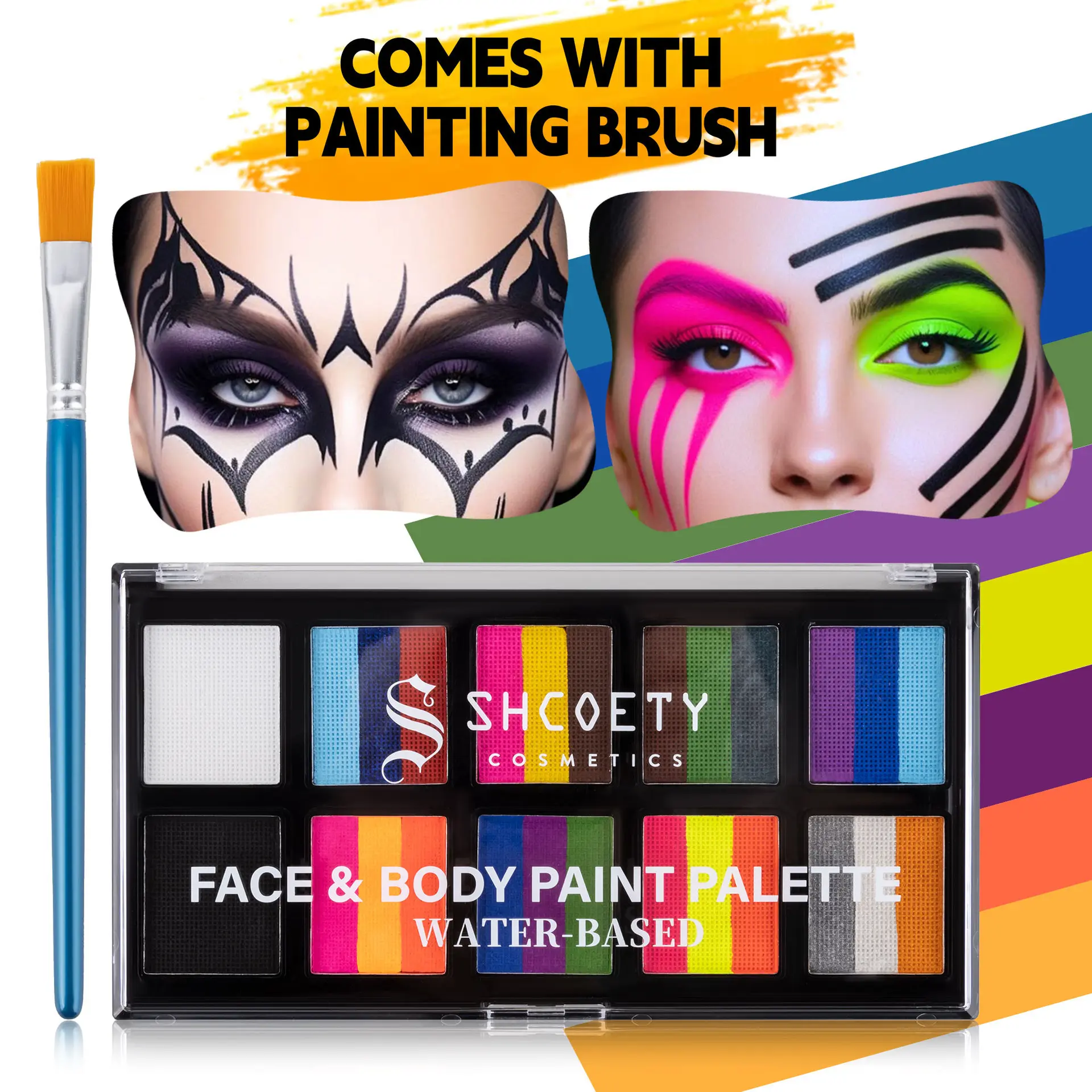 Professional Non-Toxic 24-Colors Oil Face & Body Paint Palette + 1-Brush Set, Halloween Makeup Kit for Adult Women, Ideal for SFX Cosplay Clown Looks, 24 Colors+1 Brushes