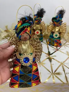 Afrocentric Ornament, African Ornament, Handmade Ornament, Ankara, Christmas Ornament, Angel, Holiday Decor - Emerald Green Triangle Kente