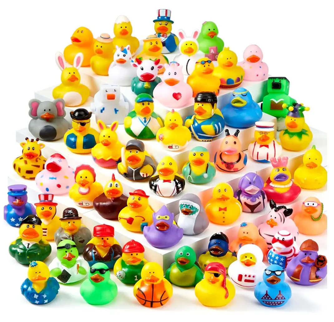 30 Pcs Rubber Ducks, Random Assortment Ducks Bulk with Mesh Carry Bag, Mini Rubber Duckies for Baby Bath Toys, Kids Toddler Summer Pool Toys Birthday Gifts Party Favors