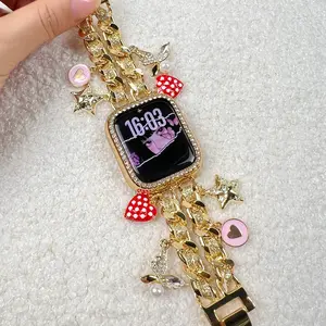 1PC Adjustable, double chain thin leather rope with red polka dot heart Smart Watch Strap, Wearable, compatible with Apple Watch 38/40/41/42/44/45/46/49mm, suitable for Apple Watch series Ultra/SE/10/9/8/7/6/5/4/3/2/1 (only strap without watch and case)