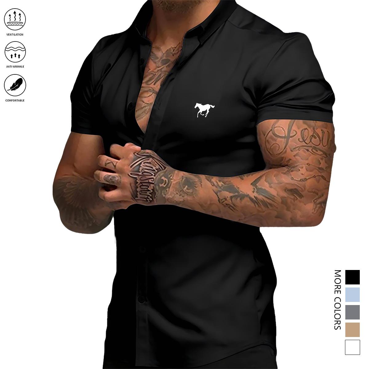 Men's slim-fit short-sleeved shirt - Lightweight summer shirt with single-button flap design, simple style, suitable for business casual and daily outings | Durable, easy to care for, classic collar, office attire, modern style, easy-care material,summerv Men's slim-fit short-sleeved shirt - Lightweight summer shirt with single-button flap design, simple style, suitable for business casual and daily outings | Durable, easy to care for, classic collar, office attire, modern style, easy-care material,summerv