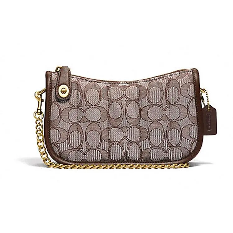 Coach Swinger 20 Crossbody Bag with Chain Strap, Classic Monogram Canvas and Leather, Small Women's Brown Shoulder Bag Casual Trendy Purse