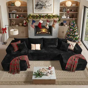 OOSWIFT L/U Shaped Modern Boneless Couch Cloud Modular Sectional Sofa With Removable Ottomans & Chaise - Plush Corduroy ,Deep Seat, No Assembly Required for Living Room,Upholstered Couches,Christmas gift