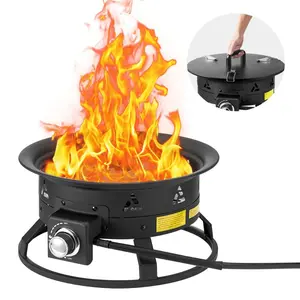 VEVOR Propane Fire Pit, 19-Inch Diameter Outdoor Portable Gas Fire Pit with Cover Lava Rocks, Adjustable Flame Height Camping Firepit for Heating, Lighting, Gathering, 58, 000 BTU, Black