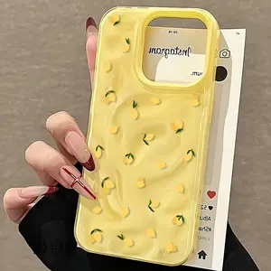 Durable TPU Cellphone Case - Protection for iPhone 16/15/14/13/12/11 Pro Max/Plus Handheld Devices, Brand-New Yellow Lemon Themed Wrinkled Texture Smartphone Cover, Popular Birthday Gift Phone Accessories