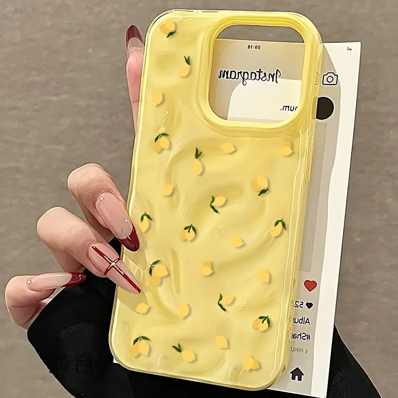 Durable TPU Cellphone Casing - Yellow Lemon Themed Wrinkled Texture Cover for iPhone 16/15/14/13/12/11 Pro Max/Plus, Brand-New Protective Tech Accessories, Popular Birthday Gift Phone Accessories summerwins