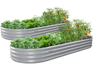 Set of 2:Tramull 8x3x1ft Oval Modular Sturdy Metal Raised Garden Bed