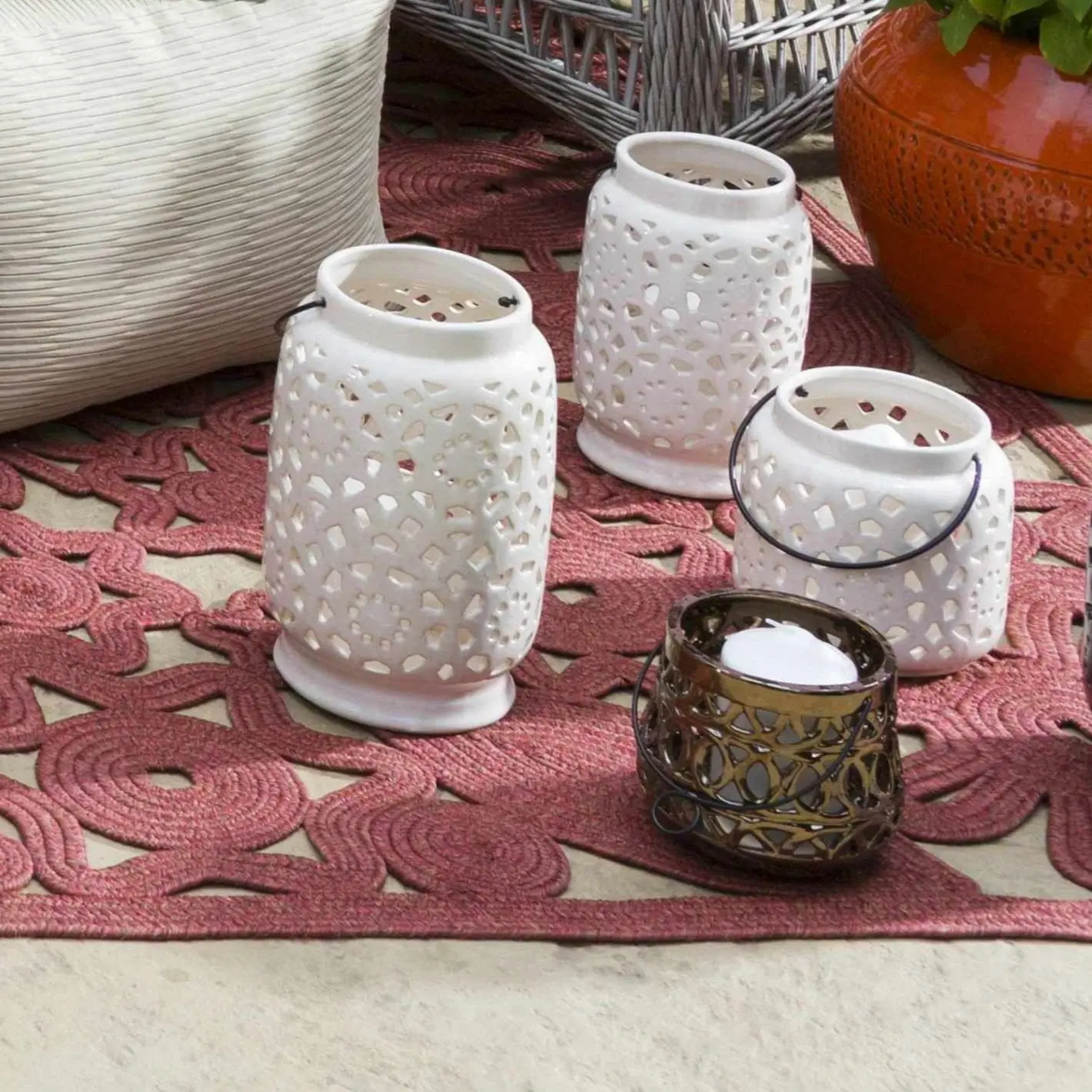 Sloughhouse White Ceramic Outdoor Lantern, Outdoor Lights Lamps for Home Decor, Home Supplies