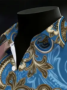 Men's Paisley Pattern Vintage Print Long Sleeve Shirt, Casual Style Graphic Comfy Collared Fitted All Season Top, Stylish All over Print Design