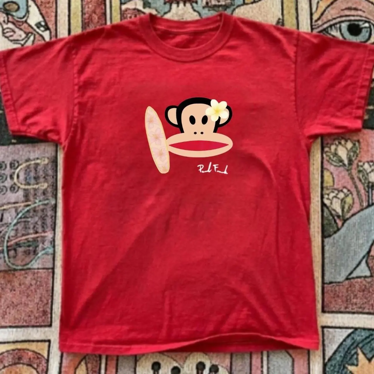 Gildan women’s red T-shirt, Red Paul Frank surf baby tee