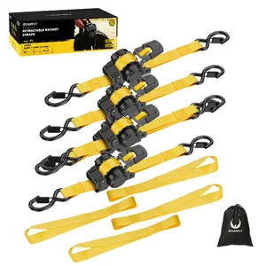 SOARFLY R1 Retractable Ratchet Straps, 1" x 11.5' Medium Duty Retracting Tie Down Straps for Cargo, Truck, Trailer, Motorcycle, Boat (2-Pack or 4-Pack)