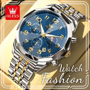 OLEVS 3676 Men's Quartz Watch, 43mm Large Numeral Dial, 24-Hour Indicator, Water Resistant & Glow-in-the-Dark, Stylish Dress Watch for All Occasions, Perfect Gift