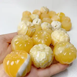 Orange Calcite Pumpkin Carving For Halloween Home Decoration Crystal Stone Crafts