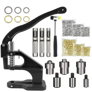 Hand Press Grommet Machine Kit with Dies, Grommets, and Hammer - Ideal for Installing Snap Buttons, Rivets, Eyelets, and Pearls - Perfect for DIY Projects and Crafts - Easy to Use and Durable - A Must-Have for Crafting - Professional Quality - Black