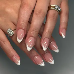 Handmade White French Tips Press On Nails Reusable Manicure Fingernails