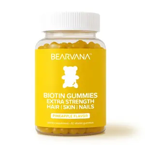 BEARVANA BIOTIN - Hair, Skin, and Nails Gummies - Vitamin C, E, B6, B12 - Pineapple Flavored- One Month Supply (60 gummies) - Hair Support Vitamins - Dietary Supplement