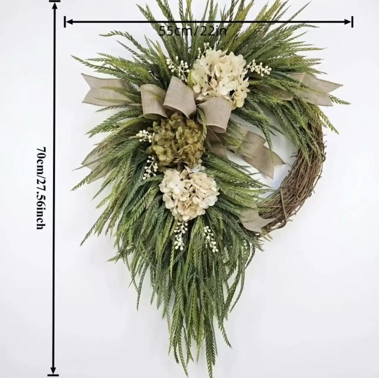 Neutral Farmhouse Goals!  Stunning Champagne Hydrangea & Willow Wreath with a Burlap Bow | The Perfect Vintage Touch for Your Front Door!