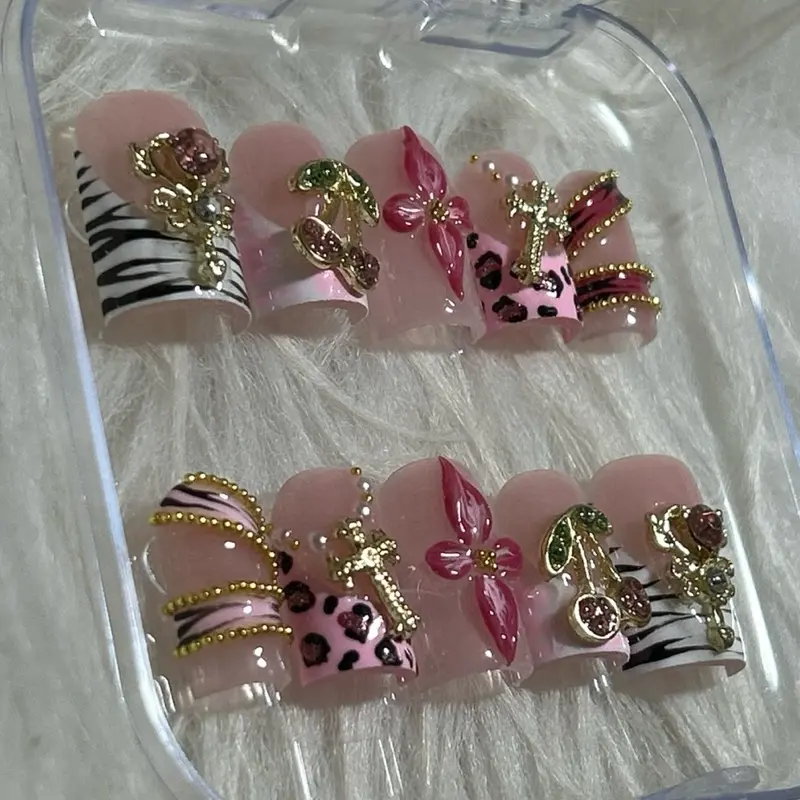 ACRYLIC handmade press ons - pink glam