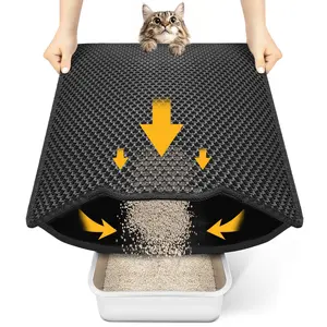 Cat Litter Mat Compact Size 21.6"x14.6" for Small Spaces, Upgrade Waterproof Leakproof Back Layer, Honeycomb Trapping Mat, Washable, Easy to Clean, Scatter Control Kitty Litter Matt, Black Tray
