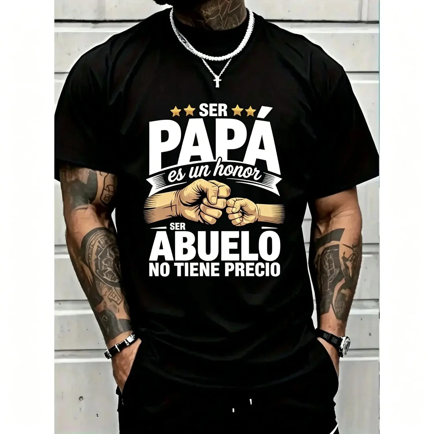 Dad Grandpa Life Celebrating Legendary Fathers and Grandfathers Men's Cotton T-Shirt Fist Bump for Dad and Grandpa Dad Mode Engaged Grandpa Mode Priceless Humorous Tee Shirt for the Versatile Man