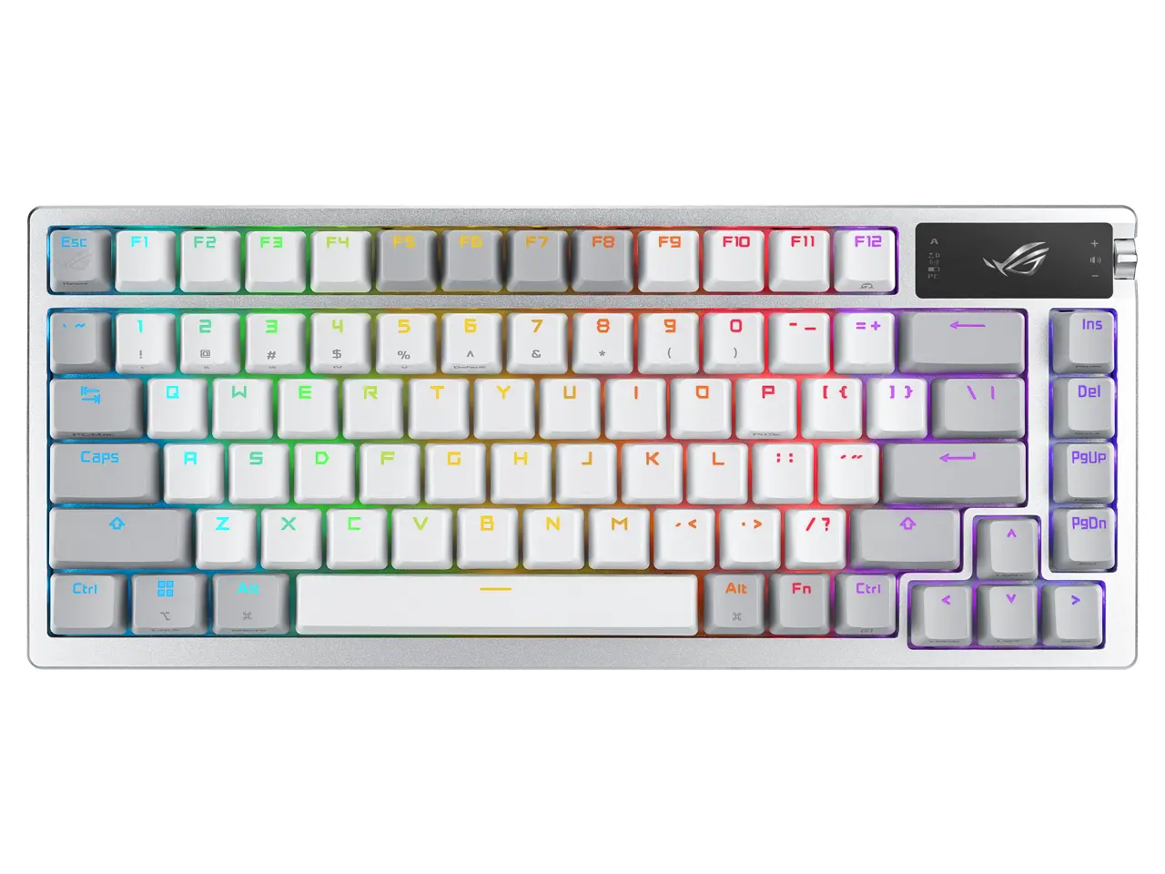ASUS ROG Azoth 75 Wireless DIY Custom Gaming Keyboard, OLED display, Gasket-Mount, Three-Layer Dampening, Hot-Swappable Pre-lubed ROG NX Storm Switches & Keyboard Stabilizers, PBT Keycaps, RGB - White