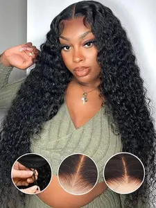【13x6 Glueless Wig】Bling Hair Pre-Cut Lace Glueless Human Hair Wigs Pre Plucked 180 Density Brazilian Body Wave Deep Wave Wig With Invisi Drawstring for Black Women Glueless Curly Lace Frontal Wig Natural Color