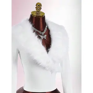 Clothes For Women Winter Clothes Fashionable Solid Color Fur Collar Splice Long Sleeve Tight Fit Top Feather Top Fabric Womenswear