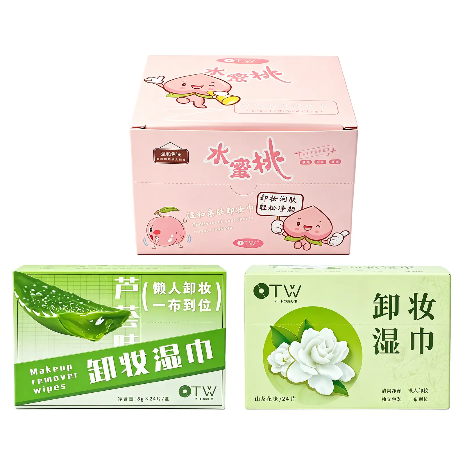 3Boxes of Individually Wrapped Makeup Remover Wipes, Alcohol-Free Gentle Micellar Cleansing Towelettes, Plant-Based Facial Wipes for Waterproof Makeup Oil Dirt Removal, 3 Scents Peach Aloe Camellia
