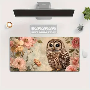 1pc Multiple Sizes 2D Flat 2D FLAT PRINTING, Large Size Beautiful Barred Owl, Flowerouse Pad, Rubber Base, Office, Home Mouse Pad