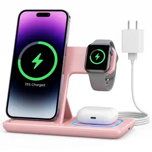 15W Fast 3-in-1 Folding Wireless Charger - Portable Electronic Charging Station for Smartphone, Cellphone, iPhone, Samsung Mobile Phones, iWatch & AirPods Series
