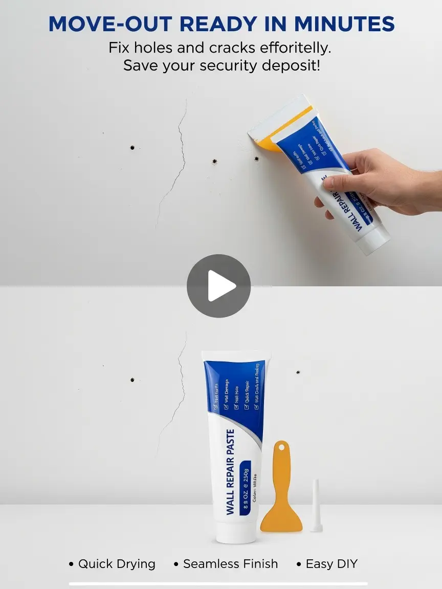 5 Second Wall Repair Paste 250g Drywall Patch Kit, Instantly Fix Holes Cracks Peeling Walls, Quick Dry Strong Adhesive, Waterproof Seamless Finish, No Tools No Mess Easy DIY Home Wall Repair Solution White Spackle