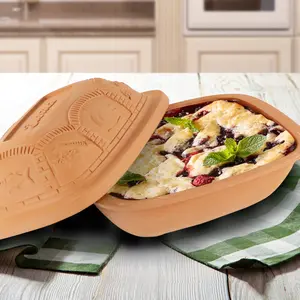 212 MAIN Eurita Clay Roaster - 3-qt Brick Thermal Casserole Dish, Oven-Safe for Baked Desserts