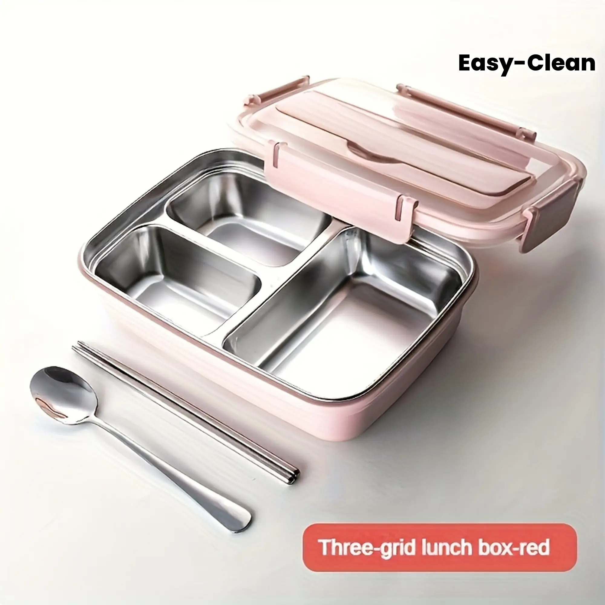Leak-Proof Stainless Steel Lunch Box, Three Compartment Bento Container, Durable Easy Clean, Student and Office Use, Leakproof Lunch Box, Kitchen Essentials