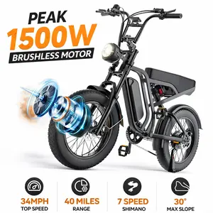 Electric Bike, Equipped with High Carbon Steel Frame, Full Suspension System, 35mph Top Speed, 48V 15AH 20-Inch All-Terrain Tires, Off-Road Motorcycle. Ebike Electric Motorcycle moto eléctrica