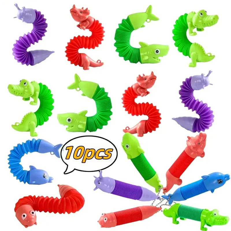 10pcs Mini Sensory Fidget Keychain, Portable Keychain, Keyrings for Keys, Key Accessories, Keychain Set, Sensory Tubes Keychains, Pop Tubes Keychain Pendant for Kids & Adults, Party Favors, Easter, Christmas, Halloween Gifts, Classroom Prizes