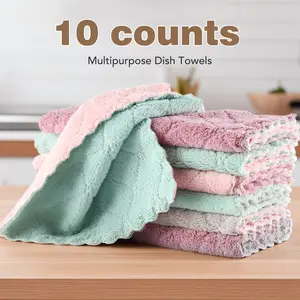 10 Counts Kitchen Cleaning Cloth, Premium Super Absorbent Microfiber Dishcloths, Nonstick Oil Washable Fast Drying Dish Towels, Heavy-Duty Double-Layer Towels