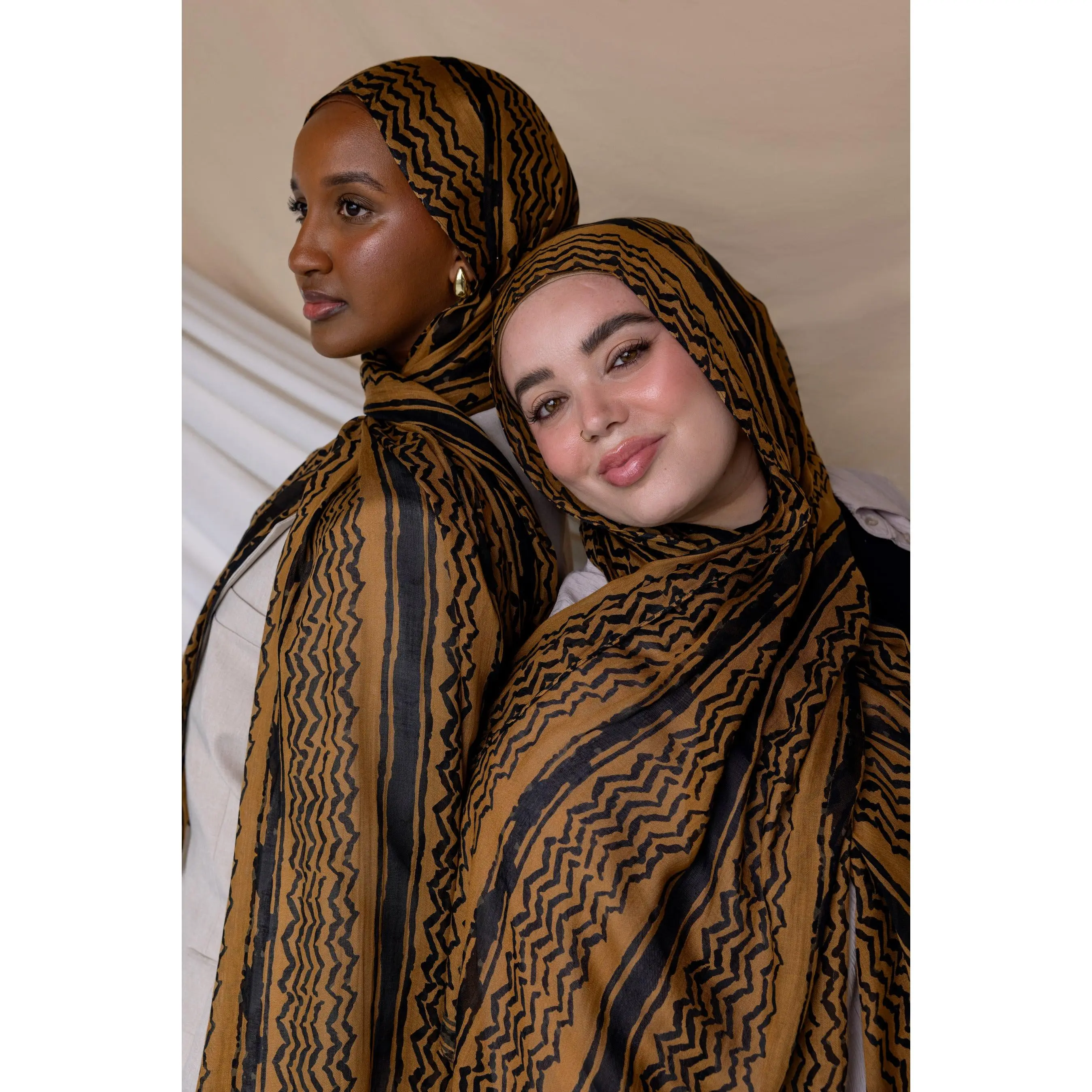 VELA Women's Hatta Qahwah Print Modal Fabric Square Hijab - Branded Head Scarf with Cultural Textile Design, Opaque Coverage, Hijab Style, Hand Wash Care Instruction