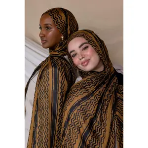 VELA Women's Hatta Qahwah Print Modal Fabric Square Hijab - Branded Head Scarf with Hand Wash Care Instruction