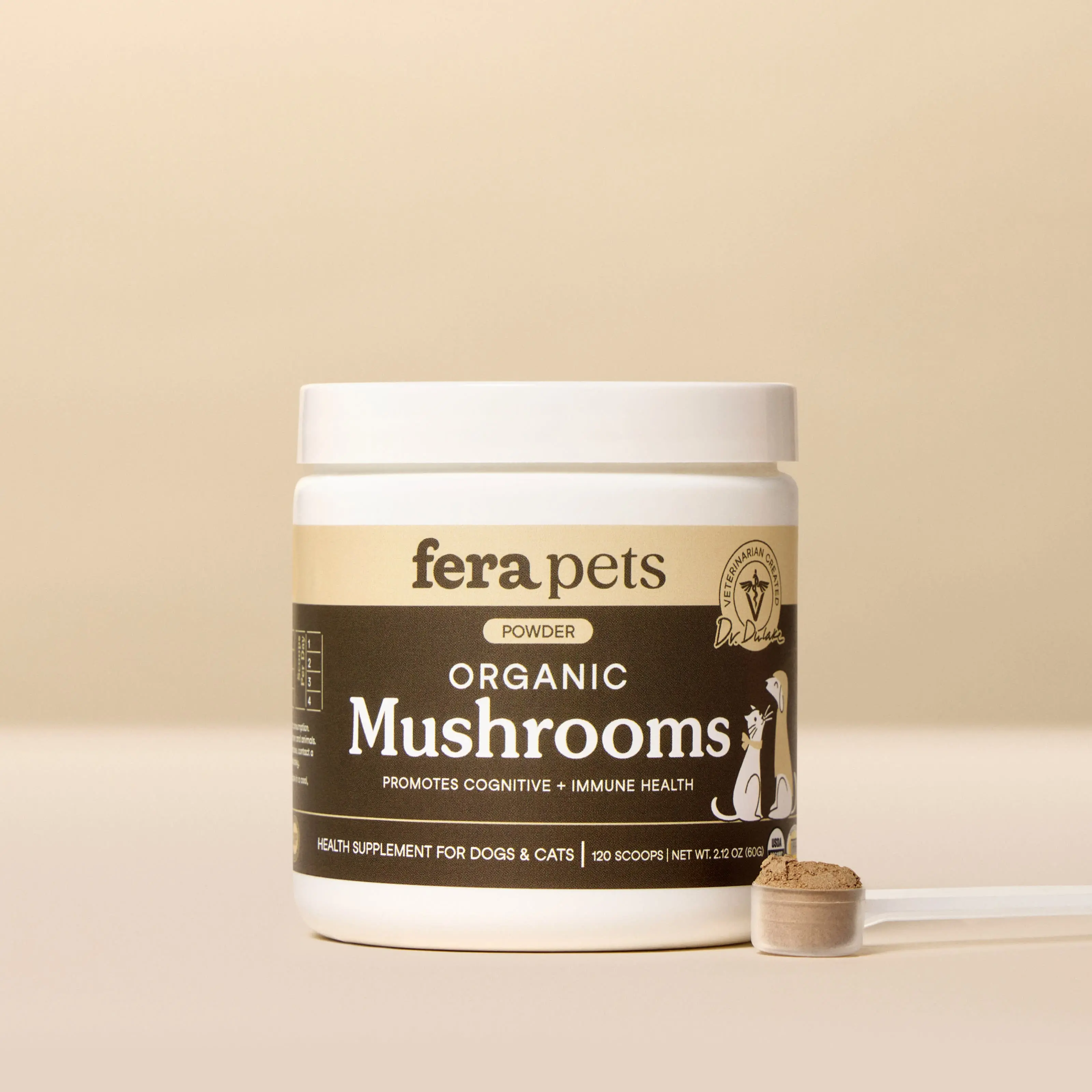 Fera Pets USDA Organic Mushroom Blend for Dogs & Cats – Vet‑Formulated Immune Support Supplement with 10 Organic Fruiting‑Body Mushrooms