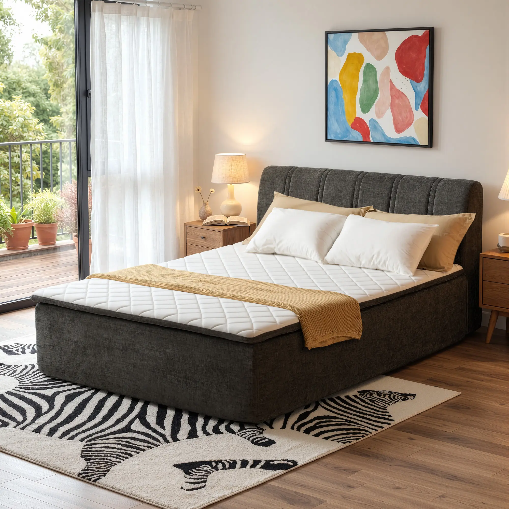 ALLWEX 55" Full Size Upholstered Bed with Mattress Included, All-in-One Compression Bed Frame with Memory Foam & Pocket Spring Mattress, No Box Spring Needed, Easy Setup Platform Bed with Headboard for Bedroom