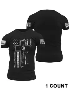 Men's Summer Comfortable Fitted Clothing, Flag Cross Pattern Print, Trendy Style for Hot Weather, Perfect for Outdoor Casual Activities