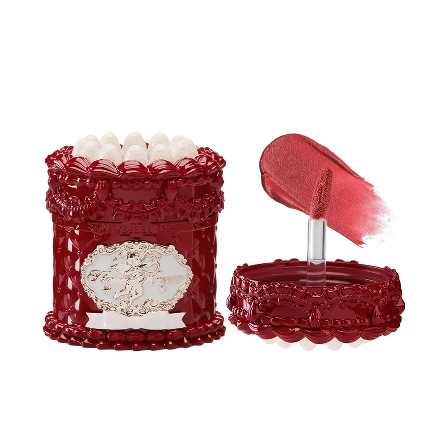 Strawberry Cupid Cake Lip Cream, Deep Brick Red | Velvet Matte Lip Color, Transfer-Resistant Lightweight Hydrating Formula, Vegan (V09 Velvet)