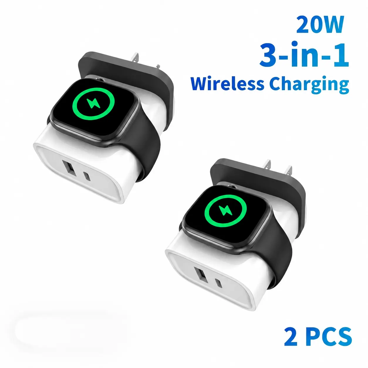 2 PCS 20W 3 in 1 Apple Watch Magnetic Wireless Charger Block USB A & Type C Fast Charging Plug Portable Travel Charger for iWatch Ultra Ultra2 Series 10 9 8 7 6 SE tech accessory