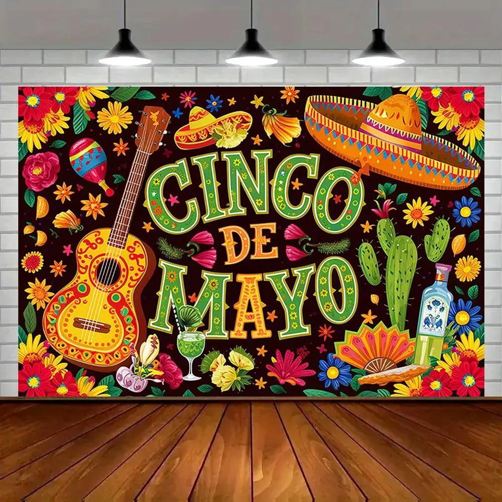1pc 2D Flat Cinco De Mayo Polyester Party Banner - Glam Soft Wall Decoration, Lightweight Durable Festive Photo Backdrop with White Ornaments for Home & Party Supplies